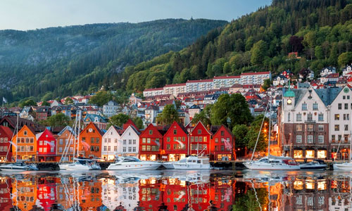 Scenic city harbor in Oslo